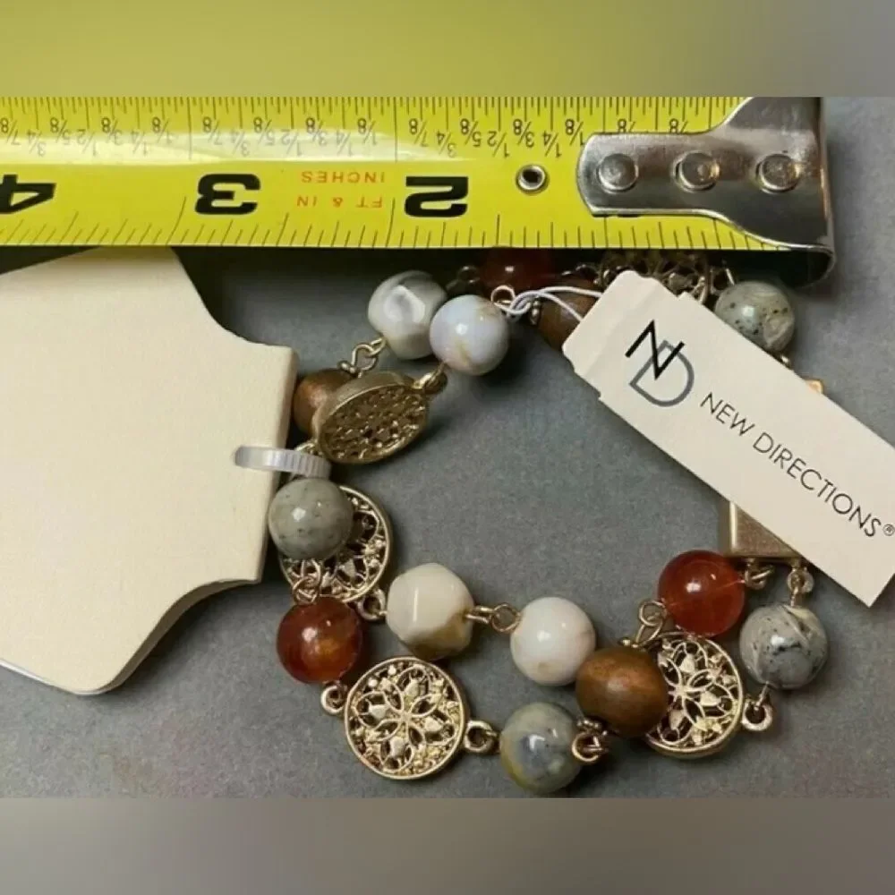 🛍️ New Directions Natsage Women's Bracelet Brown Grey Gold Multiple Strands💥